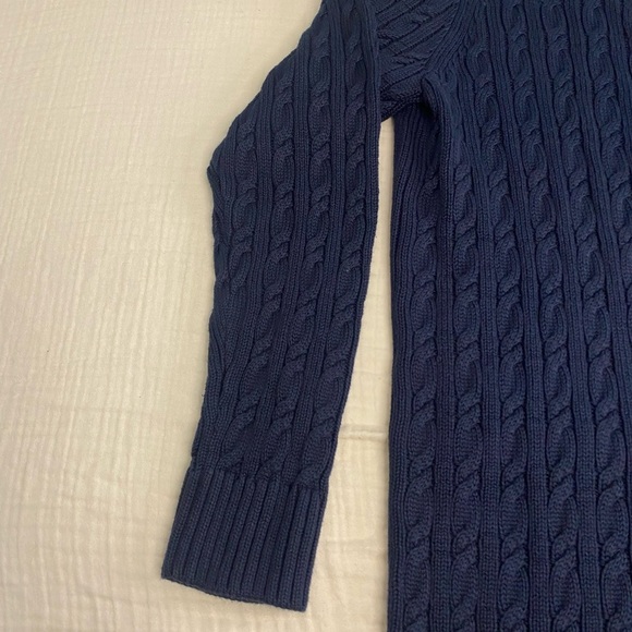 LL Bean Double Cable Knit Button Up Cardigan Sweater Size Large Navy Blue - Picture 5 of 16